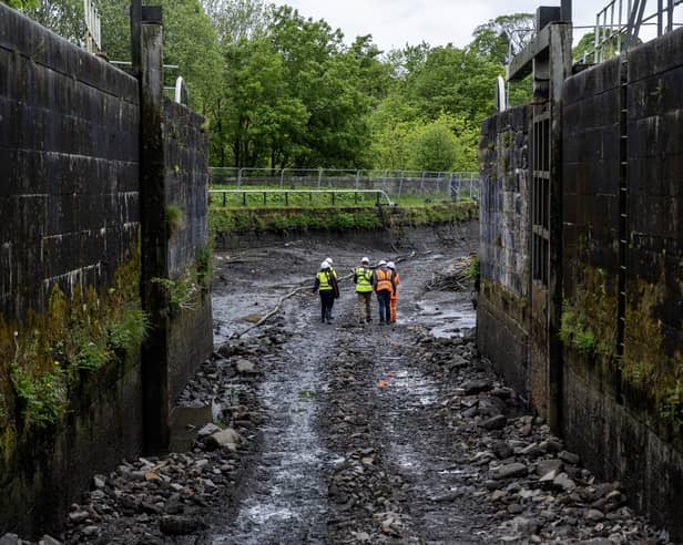 Looking towards the Kelvin Aqueduct from the western end of the Maryhill locks on the Forth & Clyde Canal in Glasgow