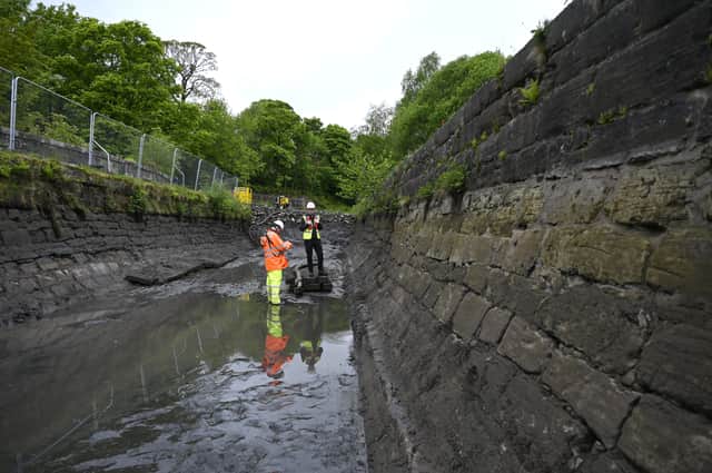 Inside the drained Kelvin Aqueduct on the Forth & Clyde Canal in Glasgow