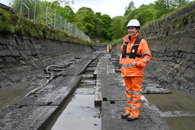 Scottish Canals senior project manager Denise Richmond inside the drained aqueduct