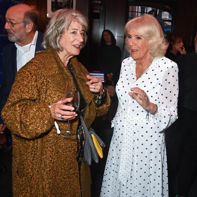 Maureen Lipman and Queen Camilla at a book launch in London, 2024.