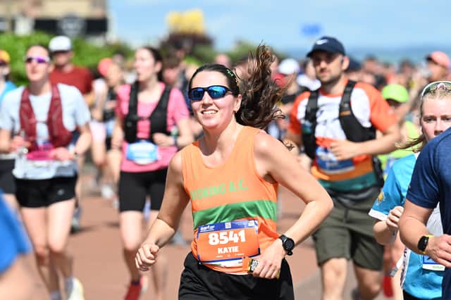 Edinburgh marathon runners make their way through Portobello