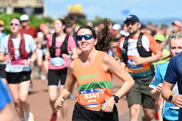 Edinburgh marathon runners make their way through Portobello