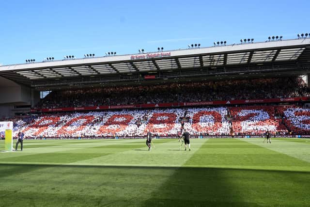 Liverpool fans display a tifo in honour of Andy Robertson ahead of his final appearance at Anfield.