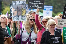 Protesters outside the Scottish Parliament in Edinburgh call on the government to enforce the Supreme Court ruling on gender in September 2025