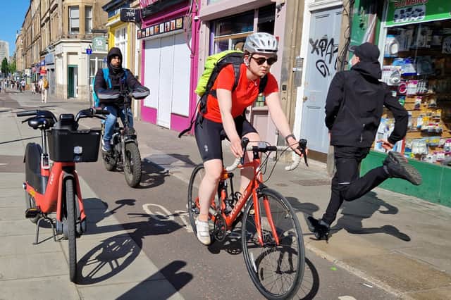 Cyclists on Leith Walk in Edinburgh on Tuesday