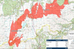 The estimated area burned by the Dava-Carrbridge wildfire