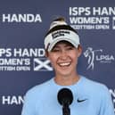 Nelly Korda  speaks to the media at last year’s ISPS HANDA Women's Scottish Open at Dundonald Links 