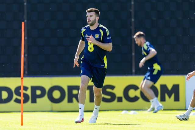 Grant Hanley during a Scotland training session at Lesser Hampden this week.