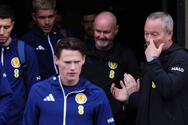 Scotland manager Steve Clarke and the players leave the team hotel in Glasgow before departing for the World Cup