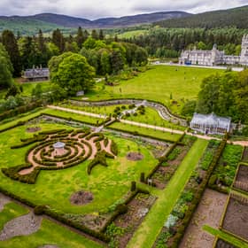 Aerial view of the Thistle maze in the grounds of Balmoral Castle.