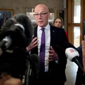 First Minister John Swinney speaks to the media at the Scottish Parliament, Edinburgh, about former SNP chief executive Peter Murrell, who has pleaded guilty to embezzlement