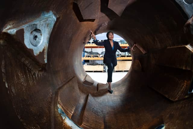 UK Conservative Party leader Kemi Badenoch during a visit to Oil States at the Gateway Business Park in Nigg, Aberdeen, on Friday