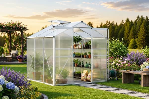 The walk-in greenhouse provides a dedicated space for growing plants while helping protect them from changing weather conditions