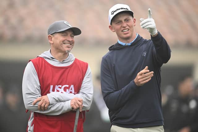 Niall Shiels Donegan pictured talking to his caddie in last year’s US Amateur Championship at The Olympic Club in San Francisco