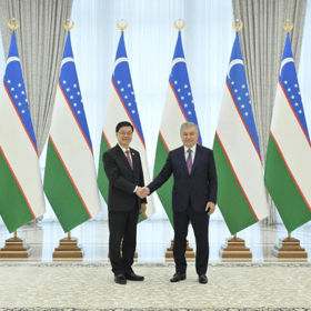 Hong Kong SAR's chief executive John Lee meets with the President of Uzbekistan, Shavkat Miromonovich Mirziyoyev
