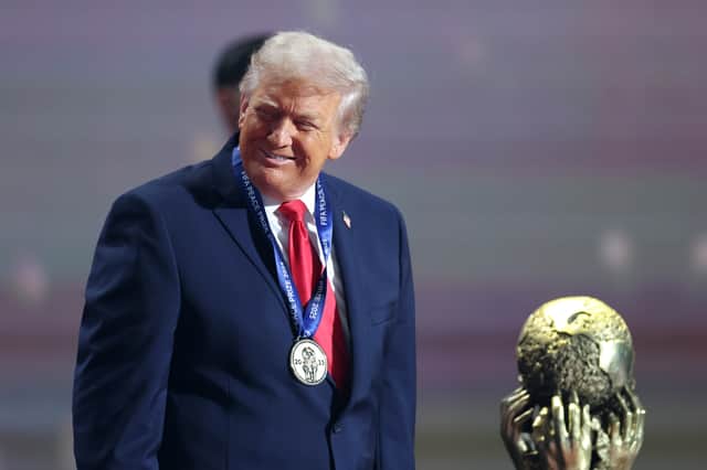 US president Donald Trump with the World Cup.