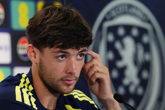 Scotland's Aaron Hickey during a press conference at the Atrium Health Training Ground in Charlotte, North Carolina.