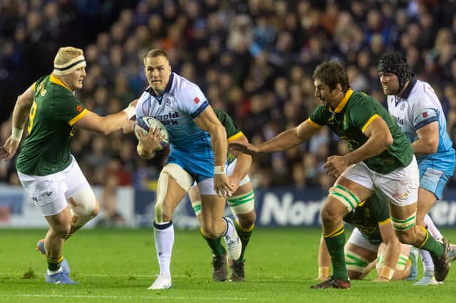 Scotland's Duhan van der Merwe takes on South Africa's Eben Etzebeth, right, at Scottish Gas Murrayfield in November 2024. The sides will meet against in Pretoria on July 11.