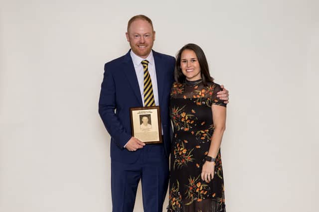 David Inglis celebrates being made a member of the University of Tulsa Athletic Hall of Fame with his wife Lindsay