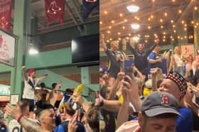 Scotland fans chant Super John McGinn at Fenway Park after watching the Boston Red Sox vs Texas Rangers game.