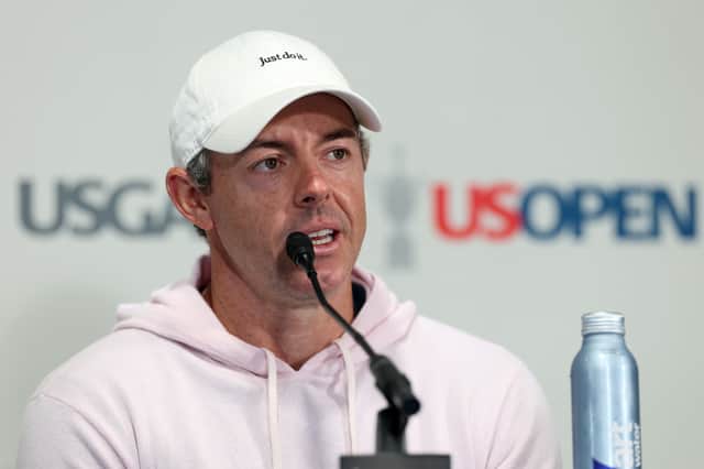 Rory McIlroy speaks to the media during a press conference prior to the 126th US Open at Shinnecock Hills Golf Club on Long Island