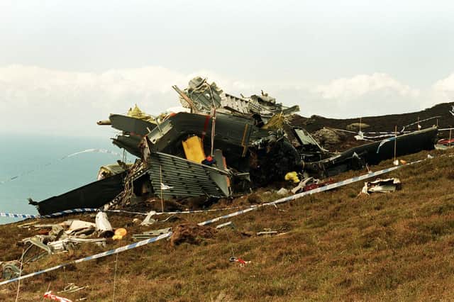 The wreckage of the Chinook Helicopter which crashed on the Mull of Kintyre in 1994, killing all 29 on board