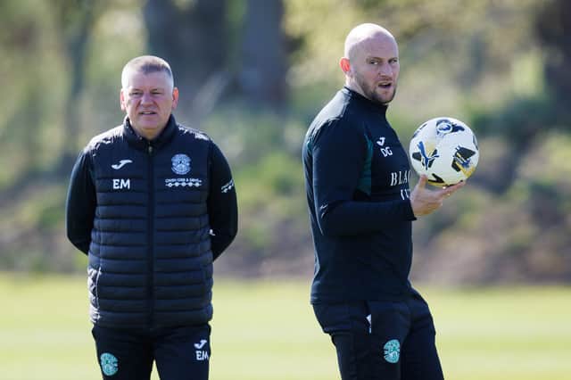 First team coach Eddie May (left) has departed Hibs.