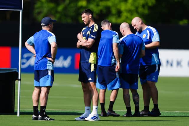 Scott McKenna remained on the sidelines during a Scotland training session at the Atrium Health Training Ground in Charlotte on Wednesday.