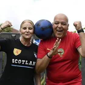 Elaine and Abdellah Bouiffissen ahead of  the match between Scotland and Morocco. Picture: John Devlin