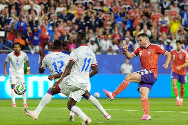 John McGinn scores for Scotland against Haiti at the 2026 World Cup last weekend.