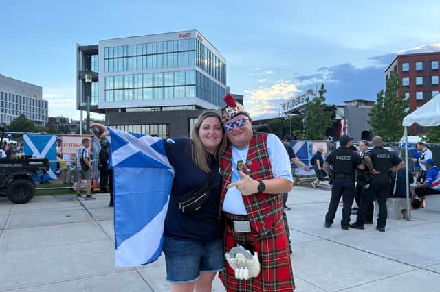 Scotland fans David Heggie and his daughter Cheryl in Providence