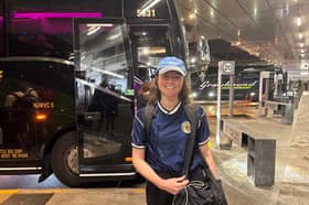 Scotsman reporter Katharine Hay gets ready to board the Greyhound bus from Boston to Miami as her pursuit of the Tartan Army continues across the US
