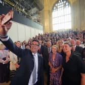 Andy Burnham takes a selfie in Westminster Hall with his new Labour parliamentary colleagues.