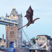 The dragon features 23 moving parts and flew using impellers built into its legs to create lifelike motion