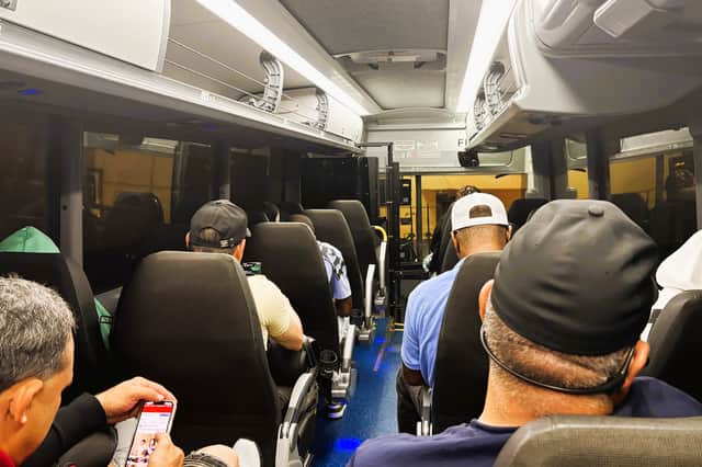 Aboard one of the multiple Greyhound buses needed to get from Boston to Miami