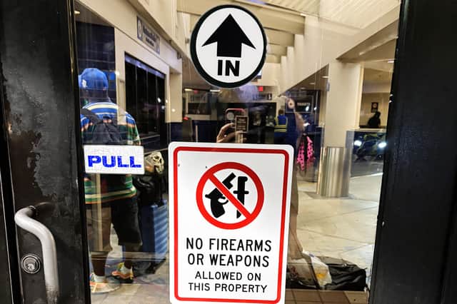 Signs on some of the doors to bus terminals where many had to sit overnight waiting for connecting buses