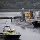 A submarine docked at the Faslane base