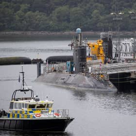 A submarine docked at the Faslane base