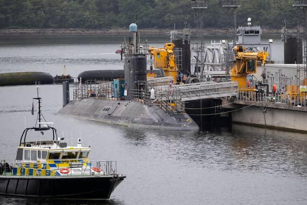 A submarine docked at the Faslane base