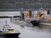 A submarine docked at the Faslane base