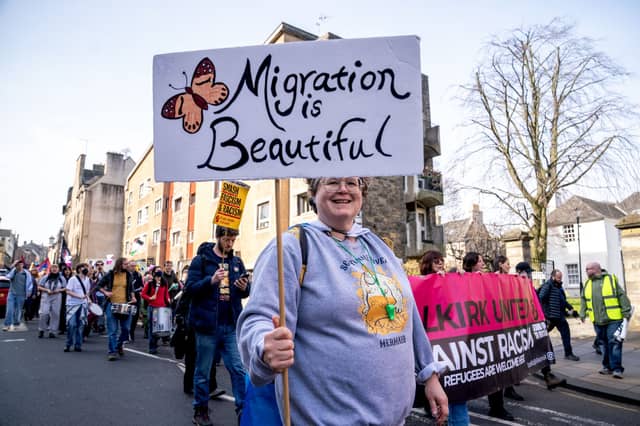 A protester makes a point at a rally organised by Stand Up to Racism in Edinburgh earlier this year (Picture: Jane Barlow)