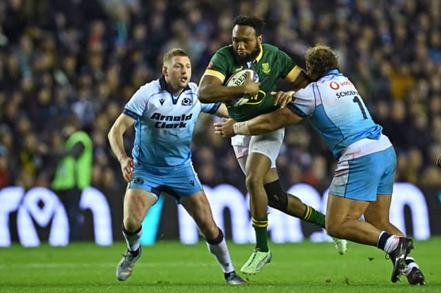 Finn Russell, left, has never played South Africa away but he faced them at Murrayfield in 2024.