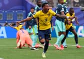 Ecuador's Gonzalo Plata celebrates his winning goal against Germany.
