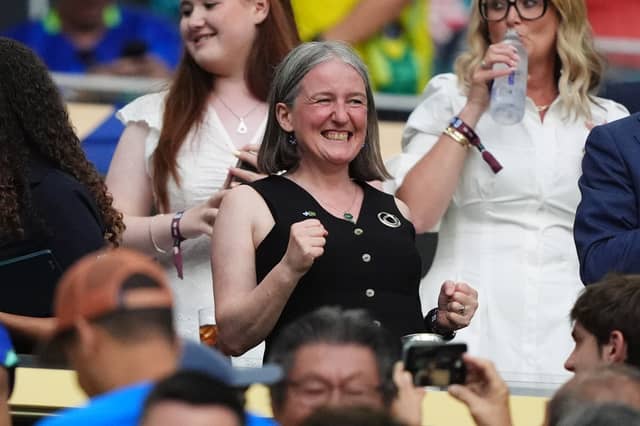 Sports minister Maree Todd wore a large SNP broach while representing Scotland at the World Cup match against Brazil in Miami (Picture: Andrew Milligan)