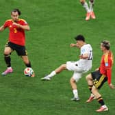 Motherwell's Elijah Just scores for New Zealand in the 5-1 defeat by Belgium at BC Place Vancouver. (Photo by Fran Santiago/Getty Images)