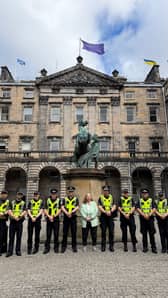 Councillor Margaret Graham alongside some of the new city centre policing unit