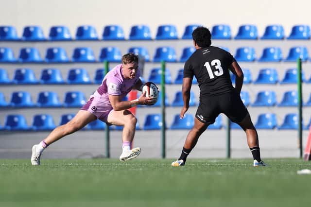 Scotland U20 centre Henry Kesterton takes on New Zealand U20's Siale Pahulu in Kutaisi.