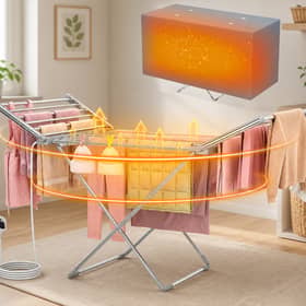 The PurKeep heated clothes airer includes 18 heated tubes, a foldable frame and a drying cover for indoor laundry