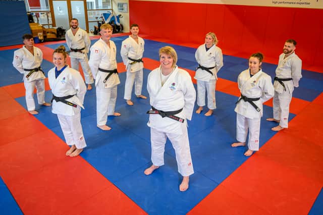 Sarah Adlington, centre, with some of her Team Scotland judo team-mates for the 2026 Glasgow Commonwealth Games.