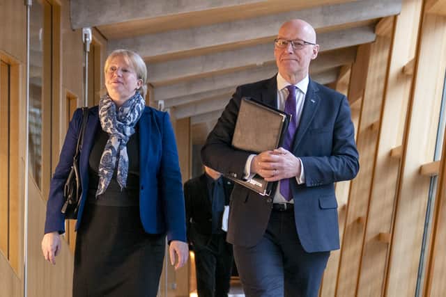 First Minister John Swinney and Shona Robison, pictured in February